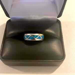 Genuine turquoise inlay ring set in 925 Sterling silver